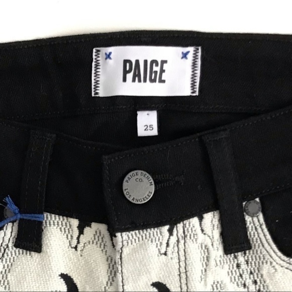 NWT Paige Emily Ultra Skinny Black Cream Appliqué Jeans Size 25 - Picture 5 of 10